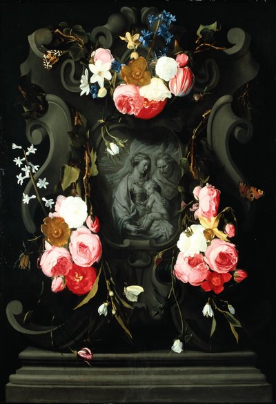 Kukkaseppele Pyhän perheen kanssa, 1625-27 (öljy kuparille) tekijältä Daniel Seghers