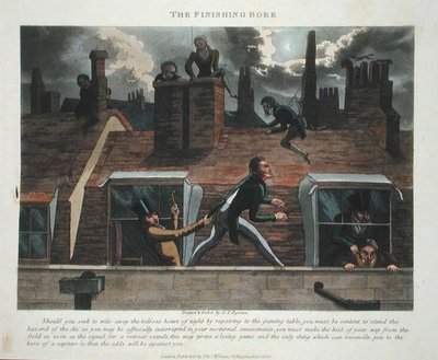 The Finishing Bore, kirjasta "Fashionable Bores, or Coolers in High Life, by Peter Quiz", julkaistu 1824 (käsinvärinen akvatinta) tekijältä Daniel Thomas Egerton
