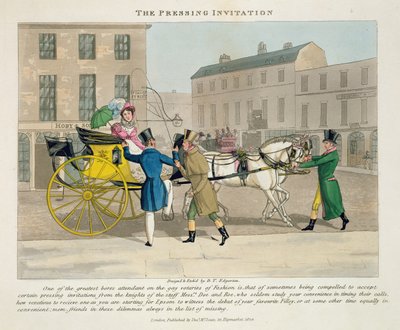 The Pressing Invitation, kirjasta "Fashionable Bores, or Coolers in High Life, by Peter Quiz", julkaistu 1824 (käsinvärinen akvatinta) tekijältä Daniel Thomas Egerton