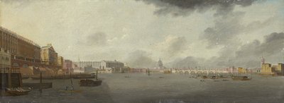 Näkymä Thames-joelle katsoen itään ja Adelphi, Somerset House ja Saint Paulin katedraali, n. 1806 tekijältä Daniel Turner
