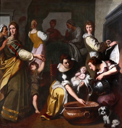 Neitsyen elämä: "" Marian syntymä"" Daniele Crespin (1598-1630) maalaus 1600-luvun Museo della Basilica di Santa Maria Assunta, Gallarate, Italia tekijältä Daniele Crespi