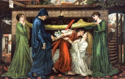 Dante Alighieri tapaa Beatricen, noin 1900 (postikortti) tekijältä Dante Gabriel (after) Rossetti