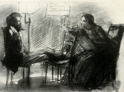 Elizabeth Siddal piirtää Rossettia, 1853, 1947. tekijältä Dante Gabriel Charles Rossetti