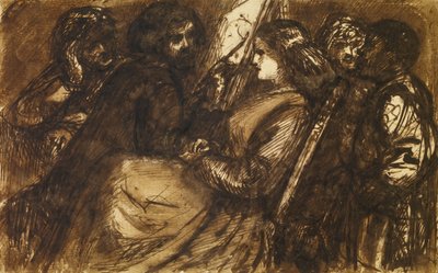 Giorgione Painting, n. 1853 (kynä ja ruskea muste ja mustepesu paperille) tekijältä Dante Gabriel Charles Rossetti