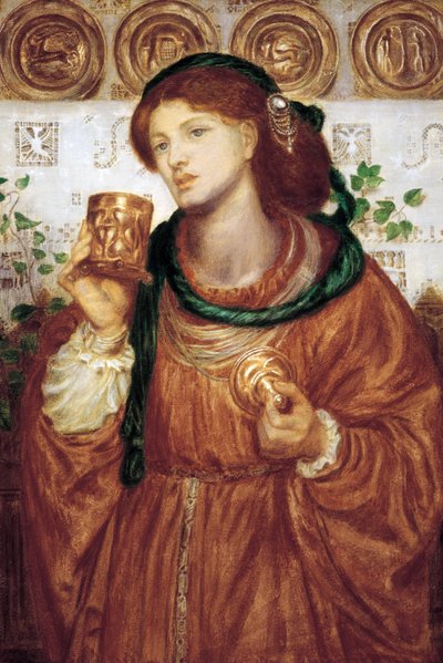 ""The Cup of Love"" Dante Gabriel Rossettin (1828-1882) maalaus noin 1867, koko 52,6 x 35,9 cm Etelä-Australian taidegalleria Adelaide Australia tekijältä Dante Gabriel Charles Rossetti