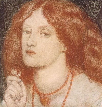 Regina Cordium eli Sydänten Kuningatar, 1860 (pastelli paperille) tekijältä Dante Gabriel Charles Rossetti