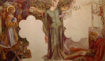 Sir Lancelot esti syntinsä vuoksi pääsyn Graalin kappeliin tekijältä Dante Gabriel Charles Rossetti