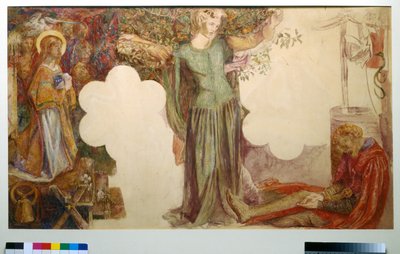 Sir Lancelotin visio, tutkimus freskomaalausta varten Oxford Unionissa tekijältä Dante Gabriel Charles Rossetti