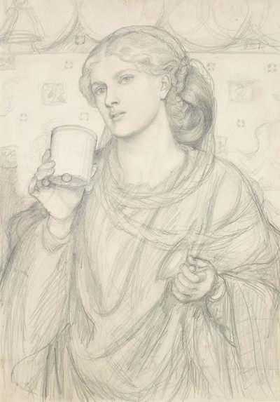 Tutkimus "The Loving Cup" (kynä paperille) tekijältä Dante Gabriel Charles Rossetti