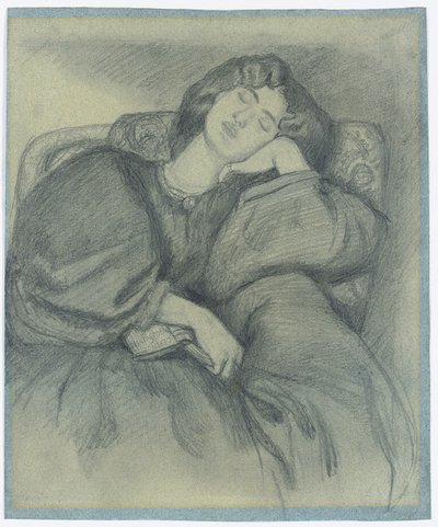 Tutkimus Jane Morrisista, joka nukkuu pehmustetussa nojatuolissa, tekijältä Dante Gabriel Charles Rossetti