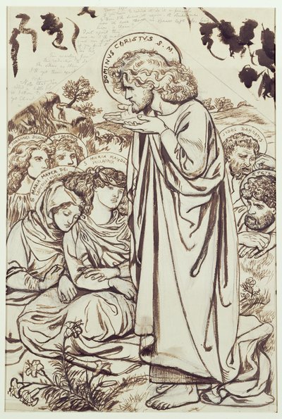 Vuorisaarna (muste, kynä ja akvarelli paperille) tekijältä Dante Gabriel Charles Rossetti