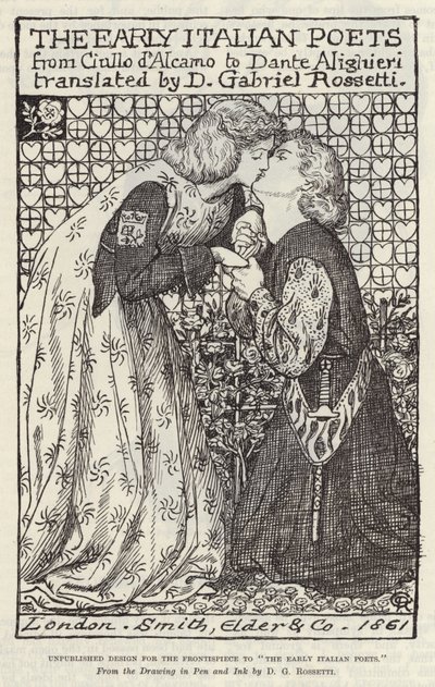 Julkaisematon suunnittelu The Early Italian Poets -elokuvalle tekijältä Dante Gabriel Charles Rossetti