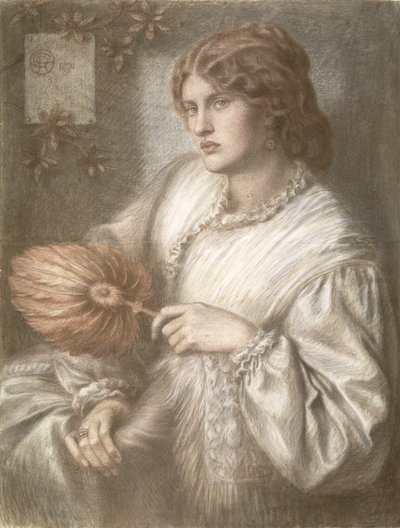 Nainen tuulettimen kanssa, 1870 tekijältä Dante Gabriel Charles Rossetti