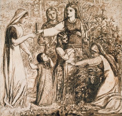 Danten visio Matildasta keräämässä kukkia, n. 1855 tekijältä Dante Gabriel Rossetti