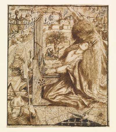 Moxonin Tennysonin - Saint Cecilia -teoksen suunnittelu tekijältä Dante Gabriel Charles Rossetti