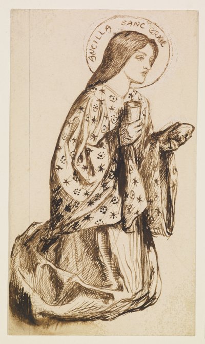 Launcelot Pyhän Graalin maljan pyhäkössä - Graalin maljan enkeli -opintojakso tekijältä Dante Gabriel Rossetti