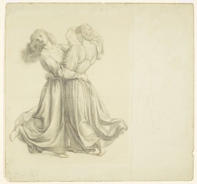 The Bower Meadow - Kahden tytön tanssia varten tehty verhotutkimus tekijältä Dante Gabriel Rossetti