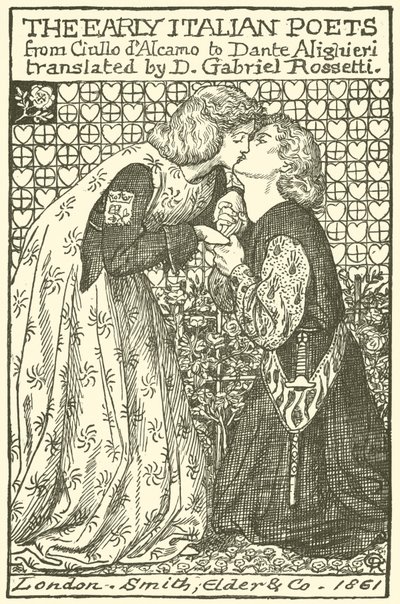 Varhaiset italialaiset runoilijat, suunnittelu otsikkosivulle tekijältä Dante Gabriel Charles Rossetti