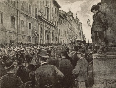 Agostino Bertanin (1812-1886) hautajaiset, italialainen patriootti ja poliitikko, Rooma, Italia, piirustus Dante Paolocci, kaiverrus L
