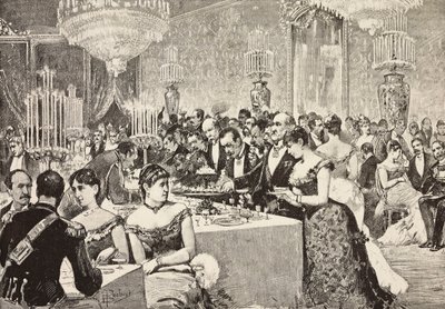 Buffet-huone, Courtball Quirinale, Rooma, Italia, kaiverrus Dante Paoloccin piirroksesta, L