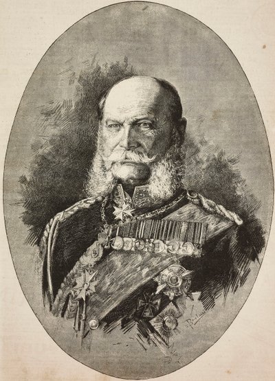 Saksan keisari William I (1797-1888) vuonna 1887, kaiverrus Dante Paoloccin piirroksesta, L