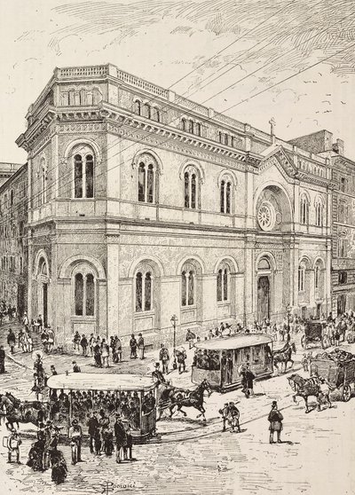 Evankelinen kirkko Via Nazionalella, Rooma, Italia, kaiverrus Dante Paoloccin piirroksesta, L