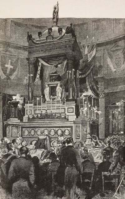Italialaiset poliitikot ja upseerit osallistuvat Italian kuninkaan Viktor Emmanuel II:n (1820-1878) hautajaisiin, Rooma, Italia, kaiverrus Dante Paoloccin piirroksesta, L