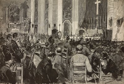 Obsequies kuolleille Dogalissa Sant Andrea della Vallen kirkossa, Roomassa, kaiverrus Dante Paoloccin piirroksesta, L