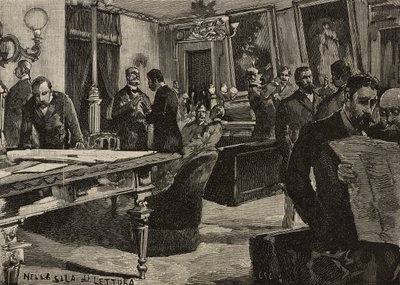 Lukusali Palazzo Montecitoriossa, Roomassa, Italiassa, kaiverrus Dante Paoloccin piirustuksen jälkeen, L
