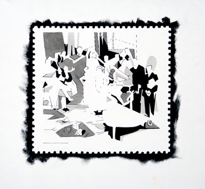 Panin juhla (leimasintutkimus), 2019 (tussi paperille) tekijältä Darren Coffield