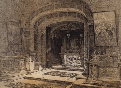 Marian ilmestyksen pyhäkkö, Nasaret (väri litho) tekijältä David (after) Roberts