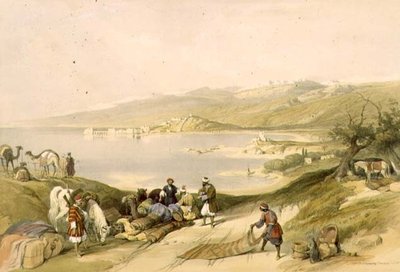 Sidon katsoo Libanoniin, levy 75 The Holy Land -teoksen II osasta, kaiverrettu Louis Haghe (1806-85) pub. 1843 (litho) tekijältä David (after) Roberts