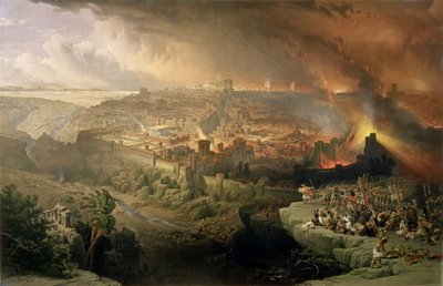 Jerusalemin tuho vuonna 70 jKr., kaiverrus Louis Haghe (1806-85) (litho) tekijältä David (after) Roberts