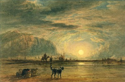 Rantakuvaus – auringonnousu, n. 1820 (akvarelli ja kynä grafiitin päällä paperille) tekijältä David (attr. to) Cox