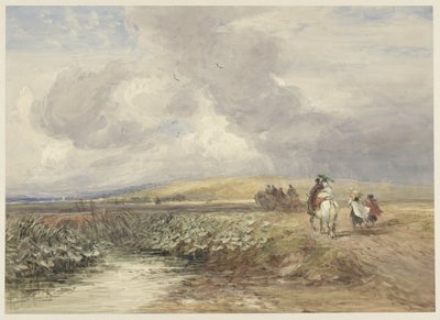 Maisema matkailijoiden kanssa tekijältä David Cox (I)
