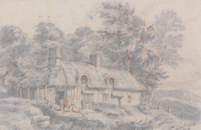 Mökki Herefordshiressä, n. 1820 (grafiitti paperille) tekijältä David Cox