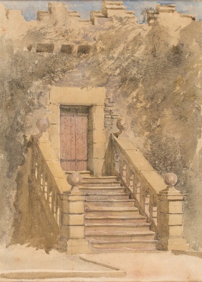 Haddon Hallin oviaukko, noin 1845 (vesiväri ja lyijykynä paperille). tekijältä David Cox