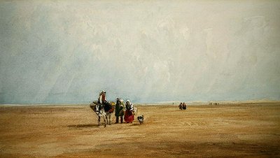 Figuurit aasin kanssa ranskalaisella rannalla (akvarelli paperille) tekijältä David Cox