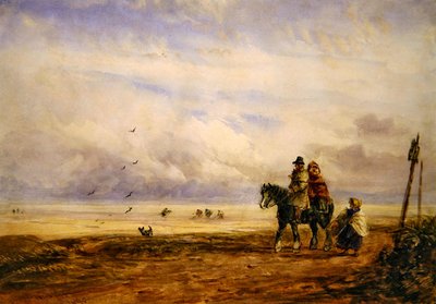 Rannalla (akvarelli paperille) tekijältä David Cox