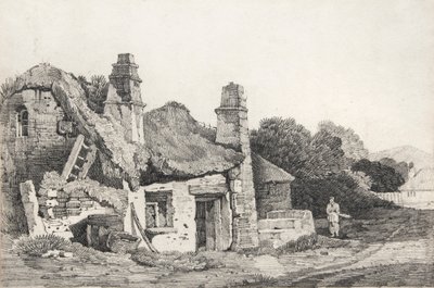Raunioitunut mökki (piirustus) tekijältä David Cox