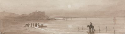 Merenranta, auringonlasku Harlechin linnan kanssa tekijältä David Cox