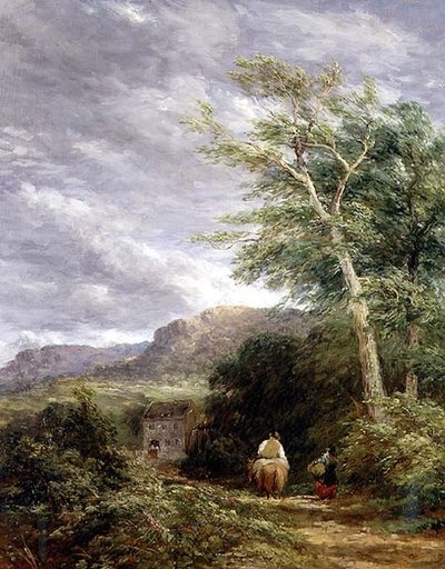 Walesin maisema vesimyllyllä (öljy kankaalle) tekijältä David Cox