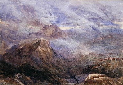 Welsh Sketch - Burning Bracken (akvarelli paperille) tekijältä David Cox