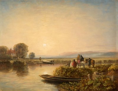 Lautta odotellessa - Aamu, 1851. tekijältä David Cox the elder
