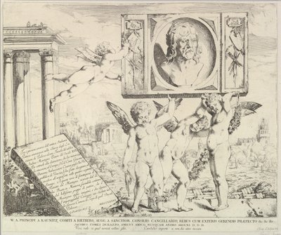 Nimisivu: Kunnioitus Mantegnalle, tarinasta Pyhien Jaakobin ja Christopherin tarina Eressä..., 1776. tekijältä David Giovanni