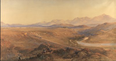 Höyryjuna ottomaanien rautateillä, 1859 (wc ja vartalovärillä korotettu kynä) tekijältä David Hall McKewan