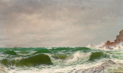Aallot törmäävät kallioisella rannikolla, 1885 tekijältä David James