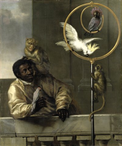 Musta mies papukaijoilla ja apinoilla, 1670 tekijältä David Klöcker Ehrenstrahl