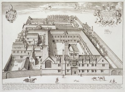 Corpus Christi College, Oxford, "Oxonia Illustrated", julkaistu 1675 (kaiverrus) tekijältä David Loggan