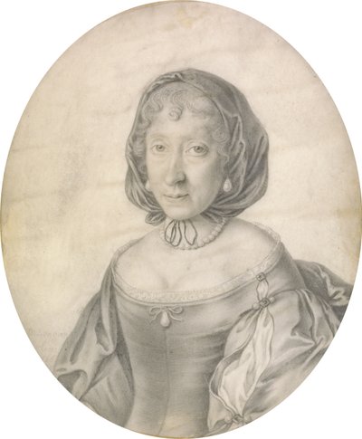 Naisen muotokuva, 1666 (musta lyijy persukankaalla pesukoneella) tekijältä David Loggan